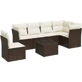 vidaXL 7-delige Loungeset met kussens poly rattan bruin
