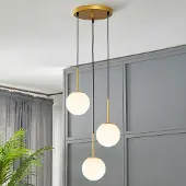 LumenXL 3-lichts hanglamp Addy goud met melkwit glas