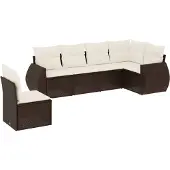 vidaXL 6-delige Loungeset met kussens poly rattan bruin