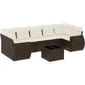 vidaXL 8-delige Loungeset met kussens poly rattan bruin