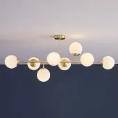 LumenXL 8-lichts plafondlamp Osem - melkwit glas en goud langwerpig