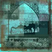 Safaary Arabisch schilderij Camels turquoise