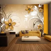 Karo-art 343cm X 245cm - Zelfklevend fotobehang - Amberkleurig bloesem, 8 maten, premium print
