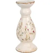 Clayre & Eef Kandelaar Ø 14x32 cm Beige Roze Keramiek Bloemen