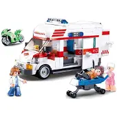 Sluban Town Ambulance Ziekenauto bouwspeelgoed kinderen vanaf 6 jaar – Constructiespeelgoed bouwdoos met 328 bouwstenen – M38-B1065