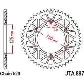 JT Sprockets Achtertandwiel 899, 47 tanden, aluminium Racelite, voor KTM SX/EXC/LC4 (1991-2021), (89947JT), (JTR897.47), (ketting 520), kleur: zwart