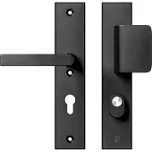 Axa Edge Plus veiligheidsbeslag voordeur rechthoekig schild D-knop/Blok-kruk PC72 met kerntrekbeveiliging SKG3 - aluminium/zwart