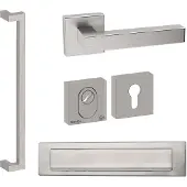 Hardbrass Voordeurset vierkant met greep Denver S 600mm SKG3 met kerntrekbeveiliging - RVS