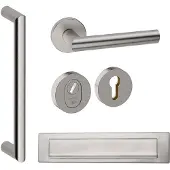 Hardbrass Voordeurset rond met greep Nairobi 800mm SKG3 met kerntrekbeveiliging - RVS