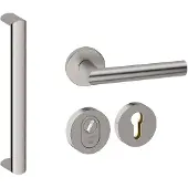 Hardbrass Voordeurset rond 3-delig met greep Moskou 350mm SKG3 met kerntrekbeveiliging - RVS