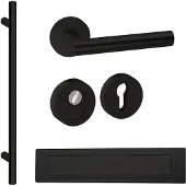Hardbrass Voordeurset rond met greep 1160mm SKG3 met kerntrekbeveiliging - zwart