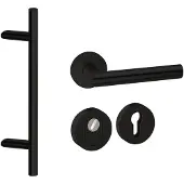 Hardbrass Voordeurset rond 3-delig met greep schuin 460mm SKG3 met kerntrekbeveiliging - zwart