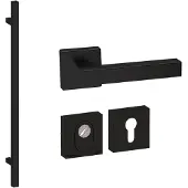 Hardbrass Voordeurset vierkant 3-delig met greep 1160mm SKG3 met kerntrekbeveiliging - zwart