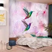 Karo-art 441cm X 315cm - Zelfklevend fotobehang - Kleurrijke Kolibries, Paars, premium print