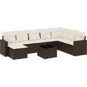 vidaXL 9-delige Loungeset met kussens poly rattan bruin