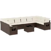 vidaXL 11-delige Loungeset met kussens poly rattan bruin