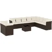 vidaXL 11-delige Loungeset met kussens poly rattan bruin