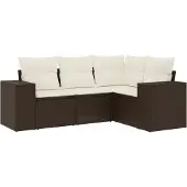 vidaXL 4-delige Loungeset met kussens poly rattan bruin