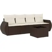 vidaXL 5-delige Loungeset met kussens poly rattan bruin