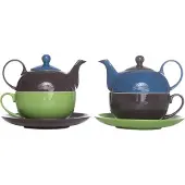 COSY&TRENDY THEESET-THEEKANNETJE+TAS 17X11X14CM 2ASSGRIJS BLAUW GROEN
