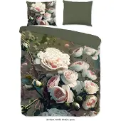 Pure Dekbedovertrek Micropercal White Roses - green 240x200/220cm