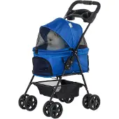 PawHut Paws Huisdierenbuggy honden katten trolley zieke ouder dieren hondenwagen kattenwagen grote wielen dierentransport vak klein groot hond kat klein dier winkelwagen winkelbuggy boodschappentas draagtas