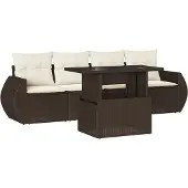 vidaXL 5-delige Loungeset met kussens poly rattan bruin