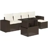 vidaXL 6-delige Loungeset met kussens poly rattan bruin