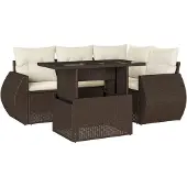 vidaXL 5-delige Loungeset met kussens poly rattan bruin