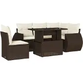 vidaXL 6-delige Loungeset met kussens poly rattan bruin
