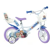 Dino Bikes Kinderfiets Snow Queen sneeuwkoningin 12 inch met zijwieltjes, mand en poppenzitje