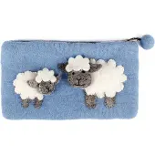 Sjaal met Verhaal Portemonnee Schaapjes Blauw Vilt - 20x11cm