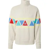 SOS Trui 'The Windbreaker' aqua / lichtgeel / greige / rood
