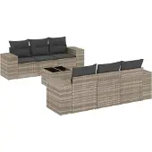 vidaXL 7-delige Loungeset met kussens poly rattan lichtgrijs