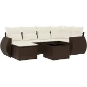 vidaXL 7-delige Loungeset met kussens poly rattan bruin