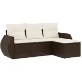 vidaXL 4-delige Loungeset met kussens poly rattan bruin
