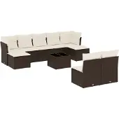 vidaXL 10-delige Loungeset met kussens poly rattan bruin