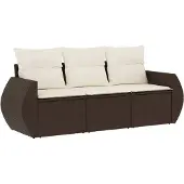 vidaXL 3-delige Loungeset met kussens poly rattan bruin