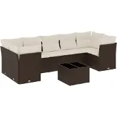 vidaXL 8-delige Loungeset met kussens poly rattan bruin
