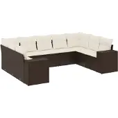 vidaXL 9-delige Loungeset met kussens poly rattan bruin