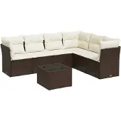vidaXL 7-delige Loungeset met kussens poly rattan bruin