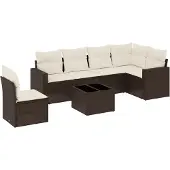 vidaXL 7-delige Loungeset met kussens poly rattan bruin