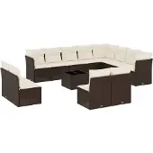 vidaXL 13-delige Loungeset met kussens poly rattan bruin