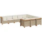 vidaXL 10-delige Loungeset met kussens poly rattan beige