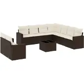 vidaXL 10-delige Loungeset met kussens poly rattan bruin