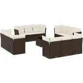 vidaXL 13-delige Loungeset met kussens poly rattan bruin
