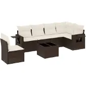 vidaXL 7-delige Loungeset met kussens poly rattan bruin
