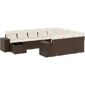 vidaXL 11-delige Loungeset met kussens poly rattan bruin