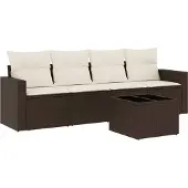 vidaXL 5-delige Loungeset met kussens poly rattan bruin