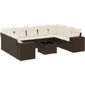vidaXL 10-delige Loungeset met kussens poly rattan bruin